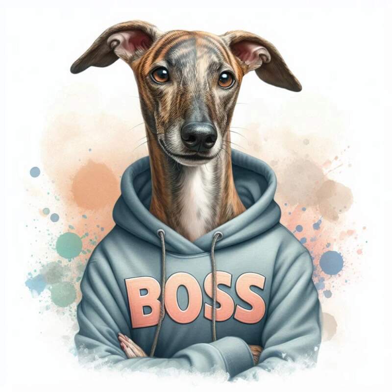 Levně Chrt žíhaný v mikině boss (NAŽEHLOVAČKA)