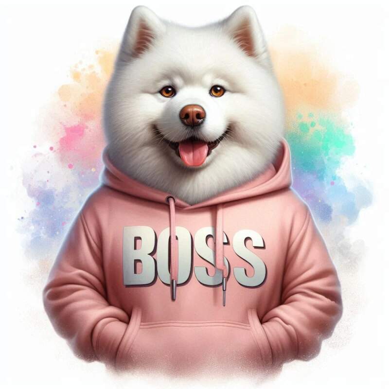 Levně Samojed v mikině boss (Nažehlovačka hlášky)