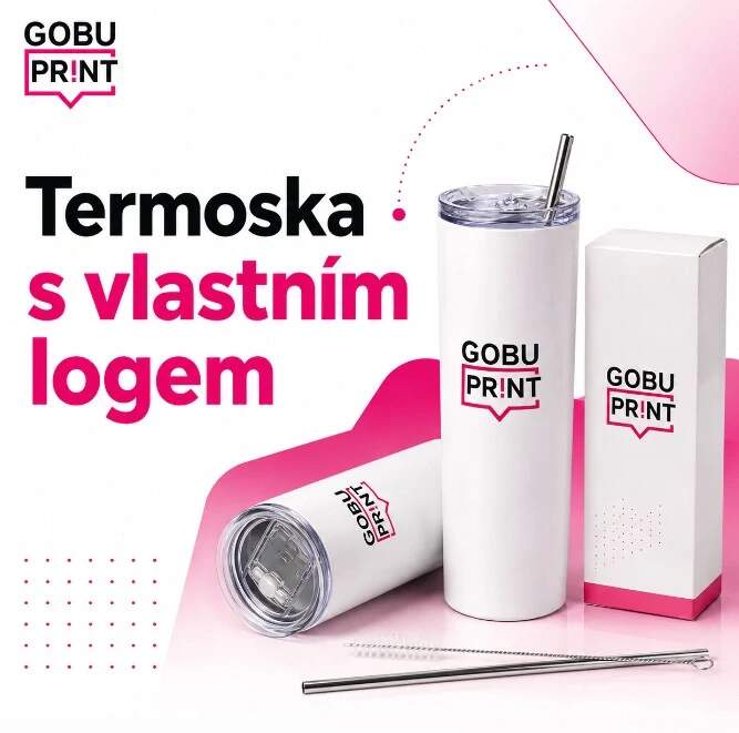 Levně Termoska s vlastním logem (s nerezovým brčkem a čistítkem)