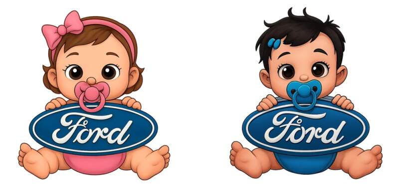 Levně 1. Samolepka Ford - dítě v autě (UV DTF tisk )