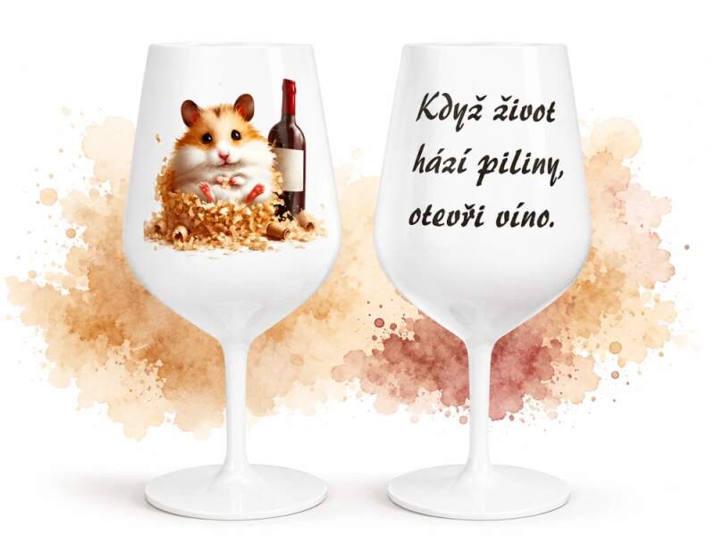 Levně Křeček zlatý a víno - sklenice na víno (s vlastním potiskem)