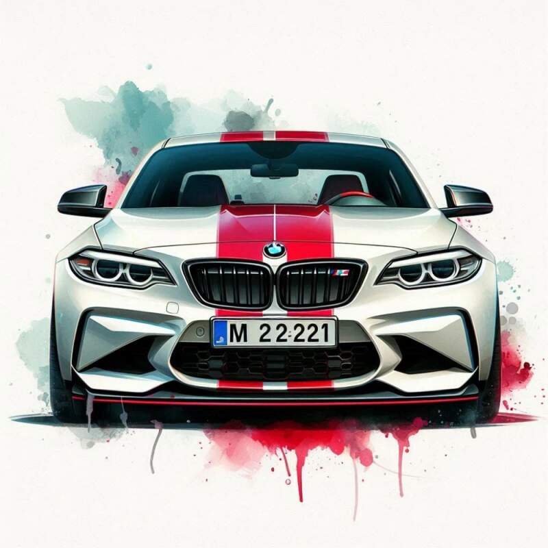 Levně BMW M2 Coupé bílé s červeným pruhem (NAŽEHLOVAČKA)