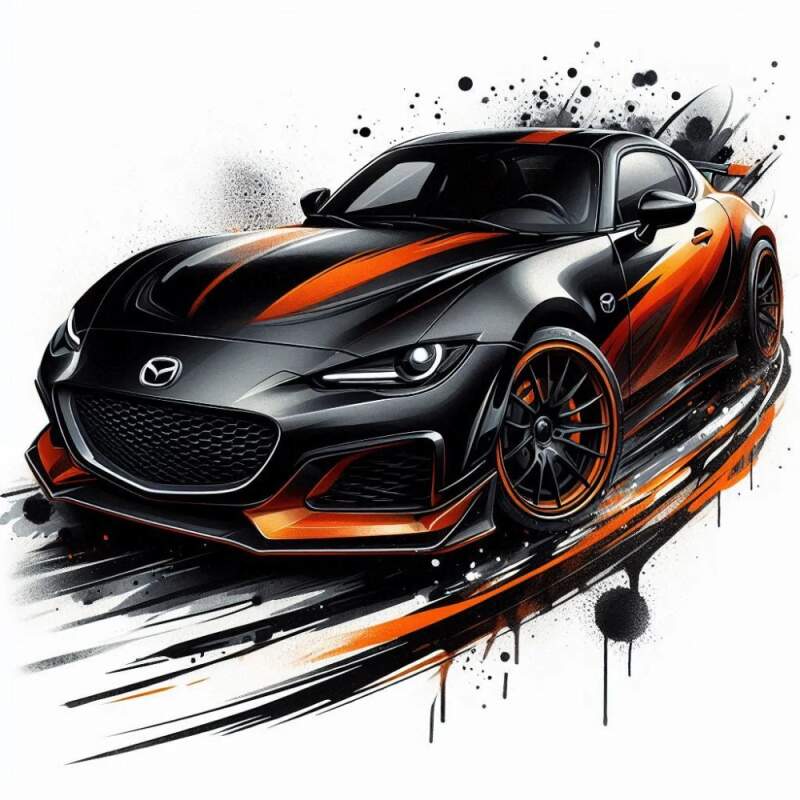 Levně Mazda RX 7 černooranžová (NAŽEHLOVAČKA)