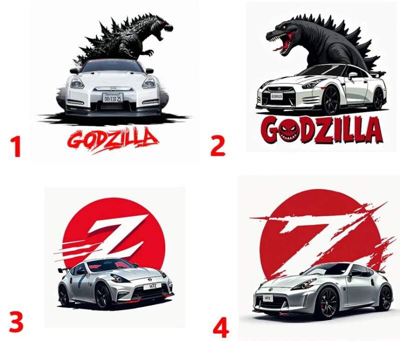 Levně Nissan godzilla a Zetko - 4 motivy (Nažehlovačka auta)