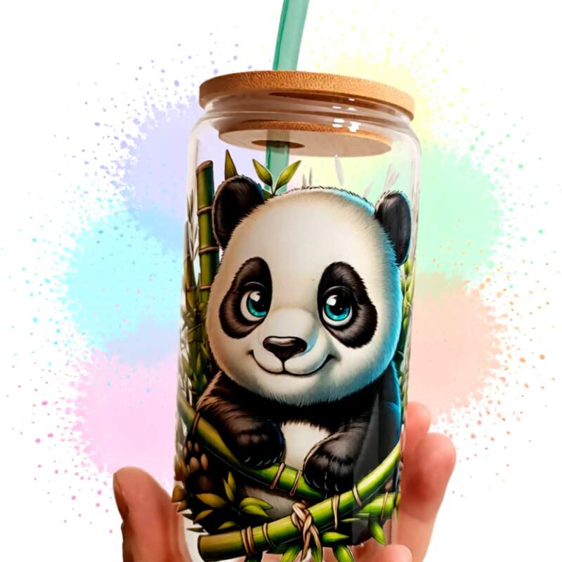 Levně Sklenice s potiskem Panda (Sklenice ve tvaru plechovky na koktejly)