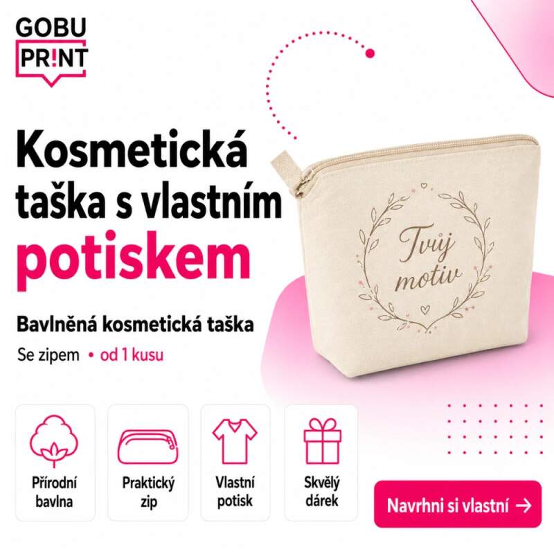 Levně 1. Kosmetická taška vlastní potisk (Víceúčelová toaletní taška z recyklované bavlny)
