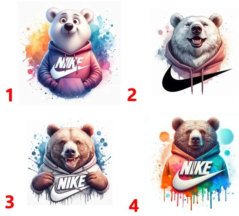 Levně Medvěd Nike - 4 motivy (NAŽEHLOVAČKA)