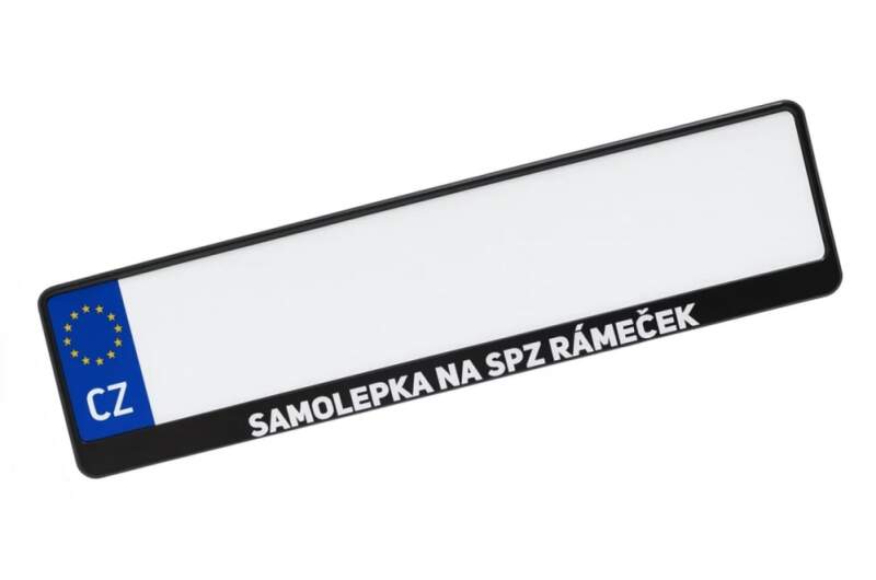 Levně 1. UV samolepka vlastní text na SPZ rámeček (Vtipný nápis, název firmy, webová adresa, slogan)