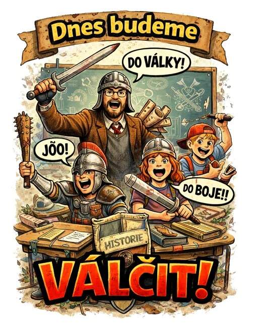 Levně Učitel dějáku - dnes budeme válčit! (nažehlovačka pro učitele)
