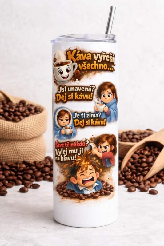 Levně Termohrnek „Káva vyřeší všechno…“ (termoska z nerezu)