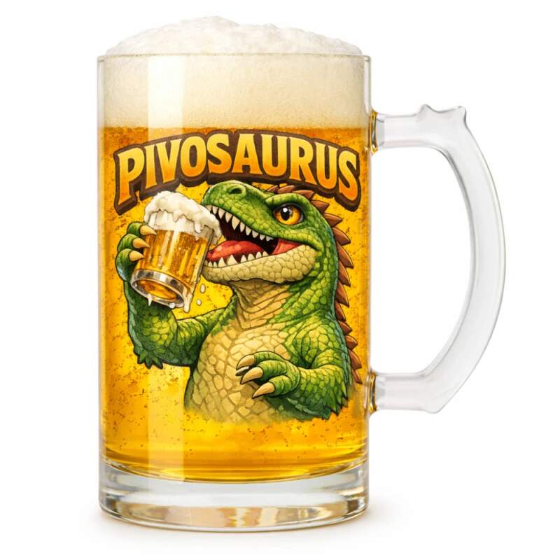 Levně Pivní půllitr PIVOSaurus (Elegantní transparentní korbel sklo)