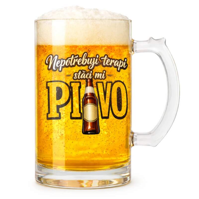 Levně Nepotřebuji terapii, stačí mi pivo (Elegantní transparentní korbel sklo)