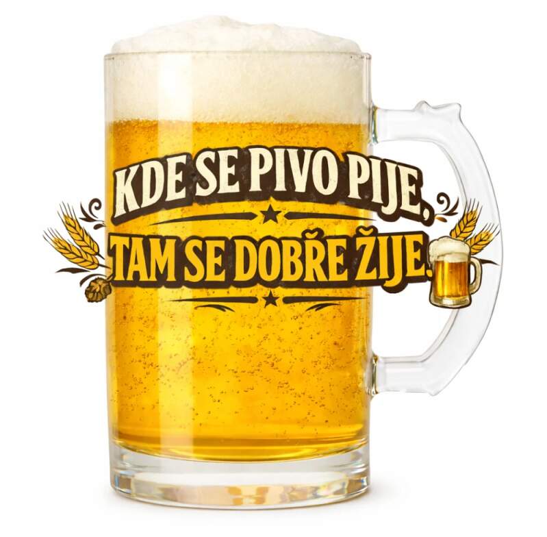 Levně Kde se pivo pije, tam se dobře žije (Elegantní transparentní korbel sklo)