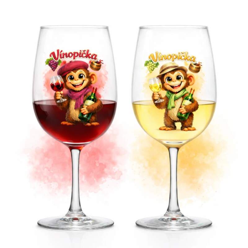 Levně Vínopička 2 motivy (červené -bílé víno) (skleněná/plastová sklenice 450ml)