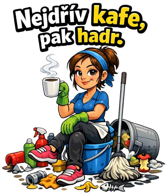 Levně Uklizečka - nejdřív kafe, pak hadr (NAŽEHLOVAČKA)