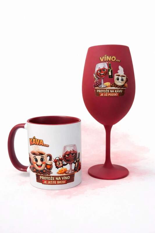 Levně Set skleničky a hrníčku – Víno a Káva (dárkový set)