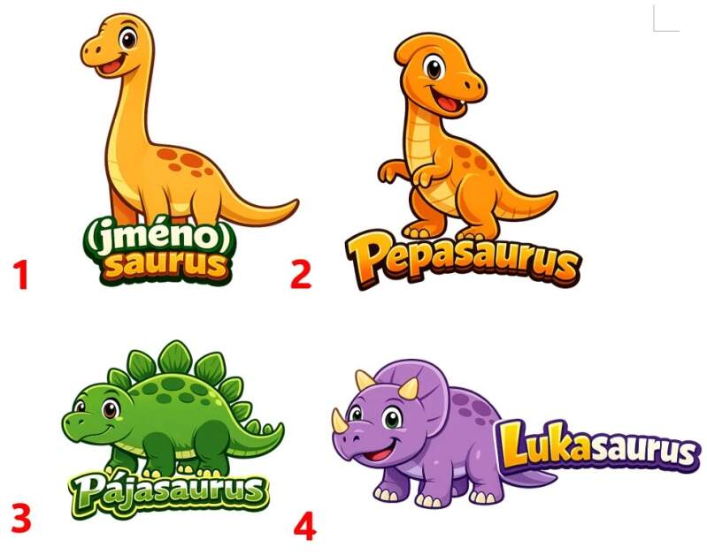 Levně Jménosaurus se jménem dítěte - 4 motivy (Nažehlovačka pes)