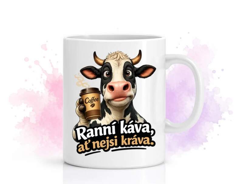 Levně Keramický hrnek kráva a káva (Oboustranný potisk)