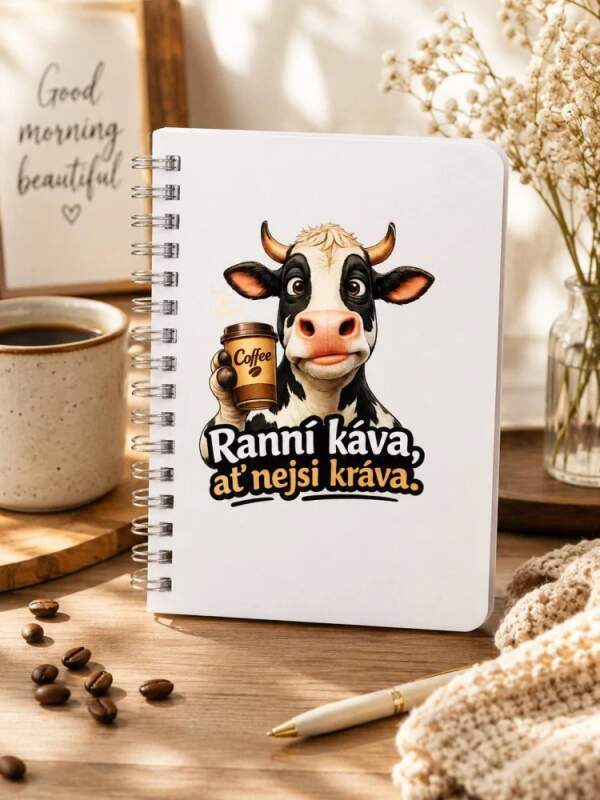 Levně Poznámkový blok A6 - kráva a káva (80 listů | Různé varianty)