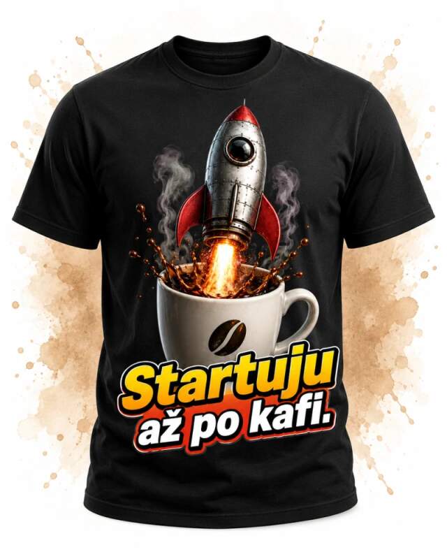 Levně Raketa - startuji až po kafi (triko s potiskem)