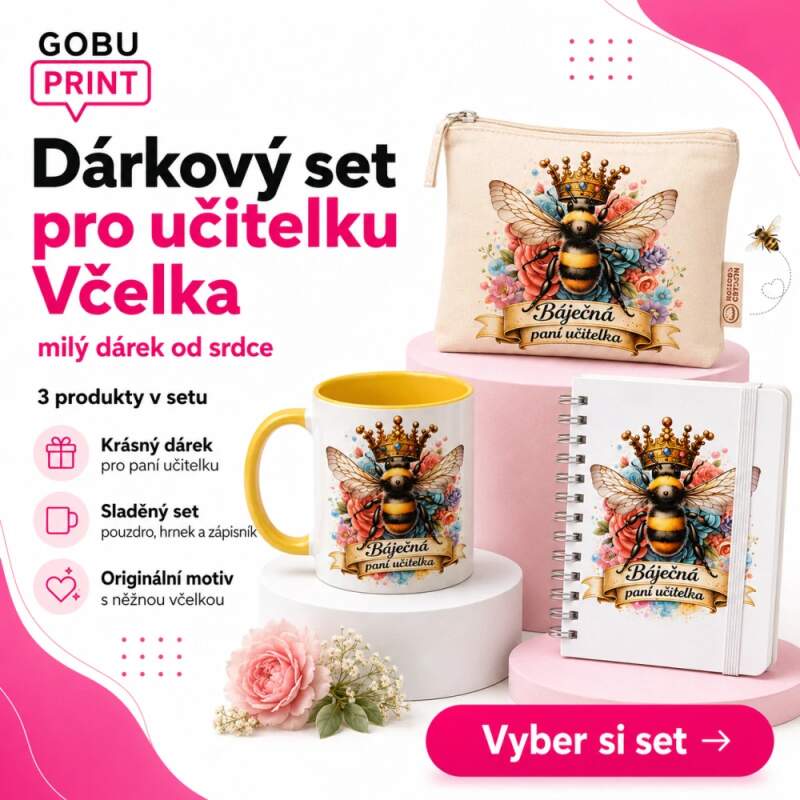 Levně Dárkový set pro učitelku - včelka (Hrnek, pouzdro a zápisník v dárkovém balení)