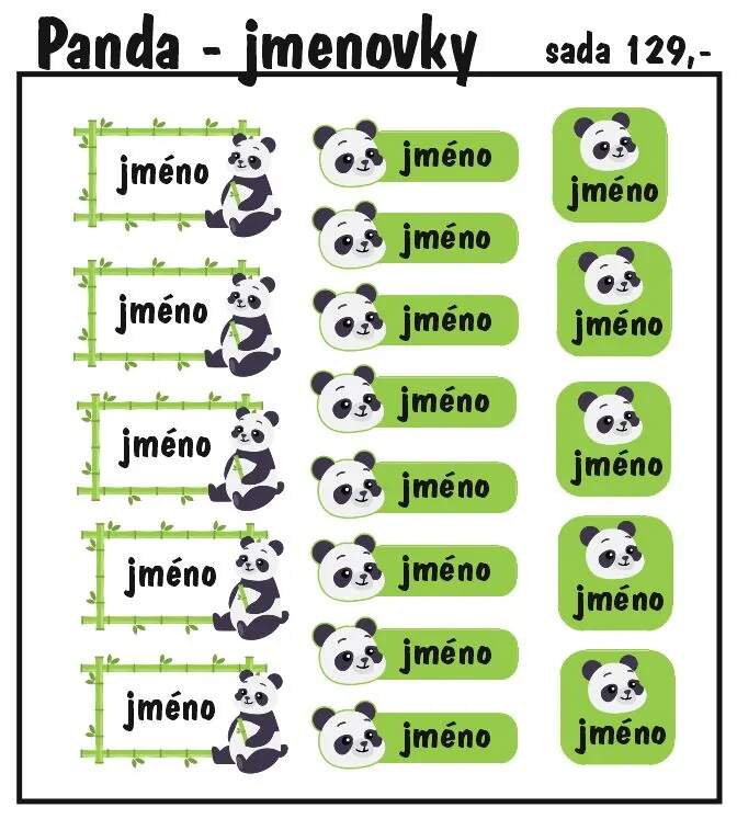 Levně Set jmenovek s pandou 36ks (nažehlovací jmenovky na oblečení)