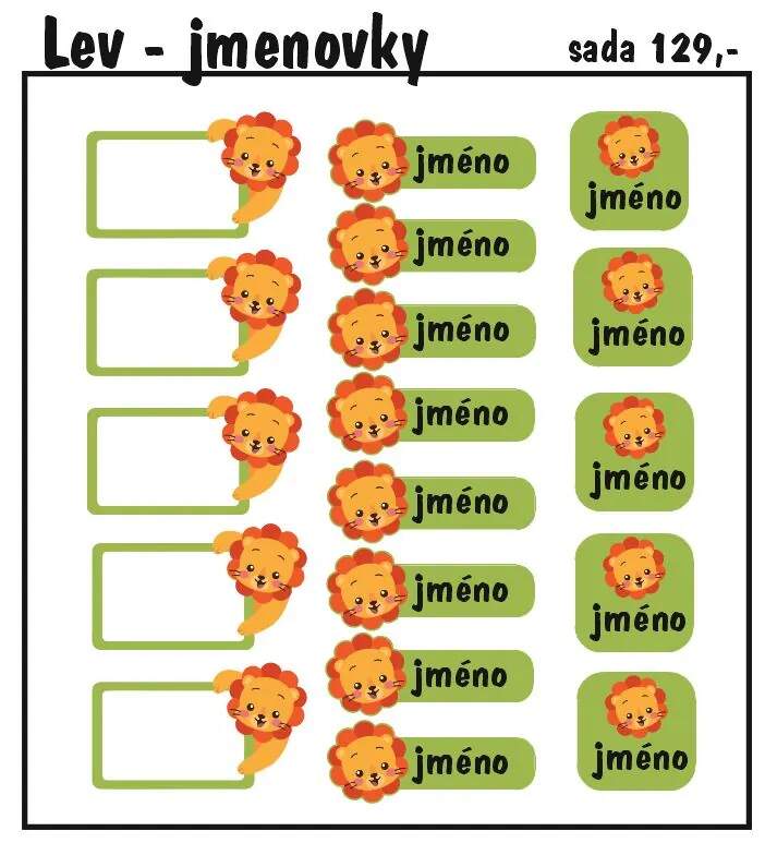 Levně Set jmenovek se lvem 36ks (nažehlovací jmenovky na oblečení)