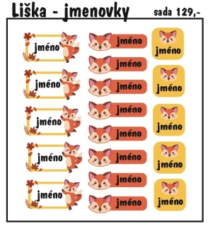 Set jmenovek s liškou 36ks
