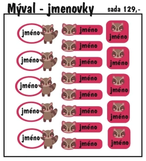 Set jmenovek s mývalem 36ks