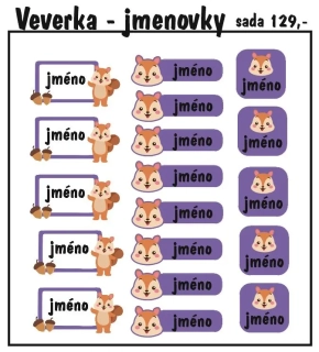 Set jmenovek s veverkou 36ks