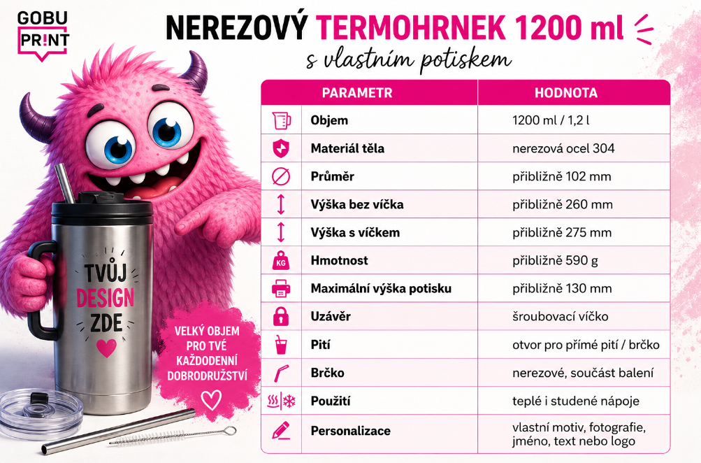 Technické parametry nerezového termohrnku 1200ml