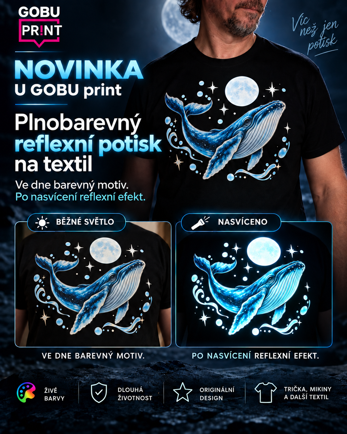 novinka plnobarevný reflexní motiv u GOBU print