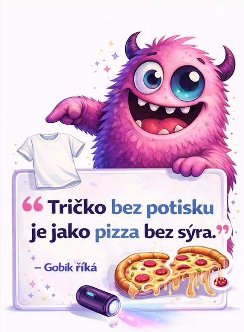 tričko bez potisku je jako pizza bez sýra -Gobík