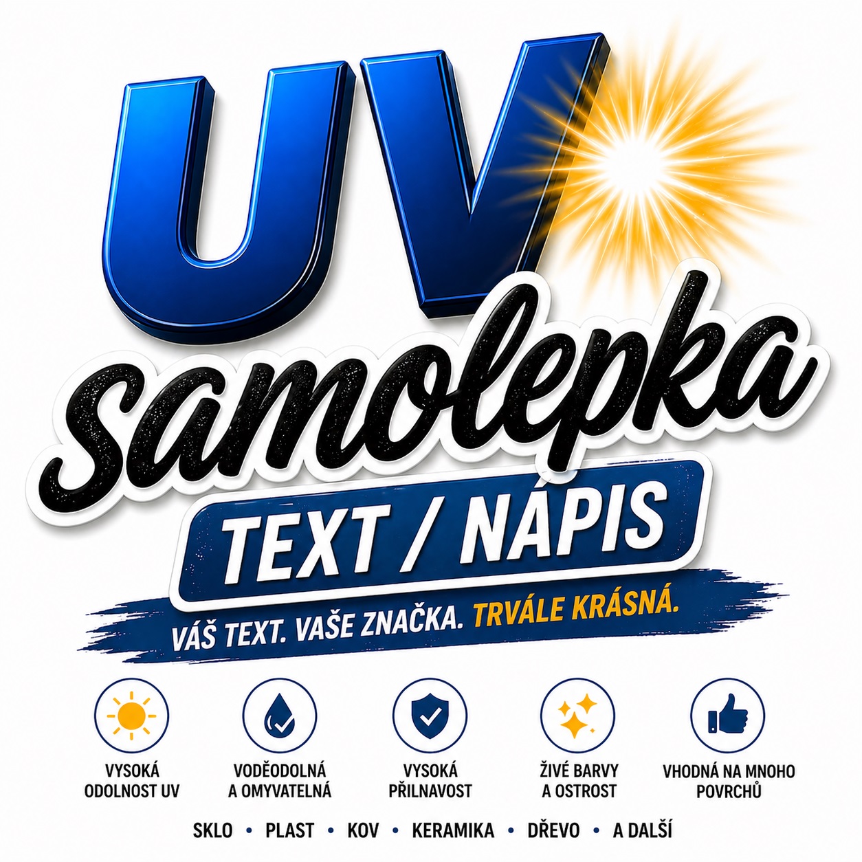 uv samolepka text či nápis