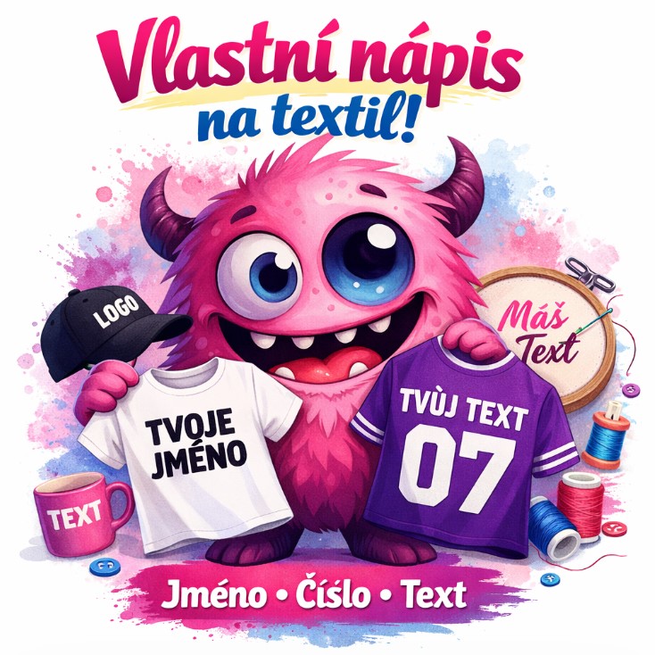 vlastní, text, čísla, obrázky na textil